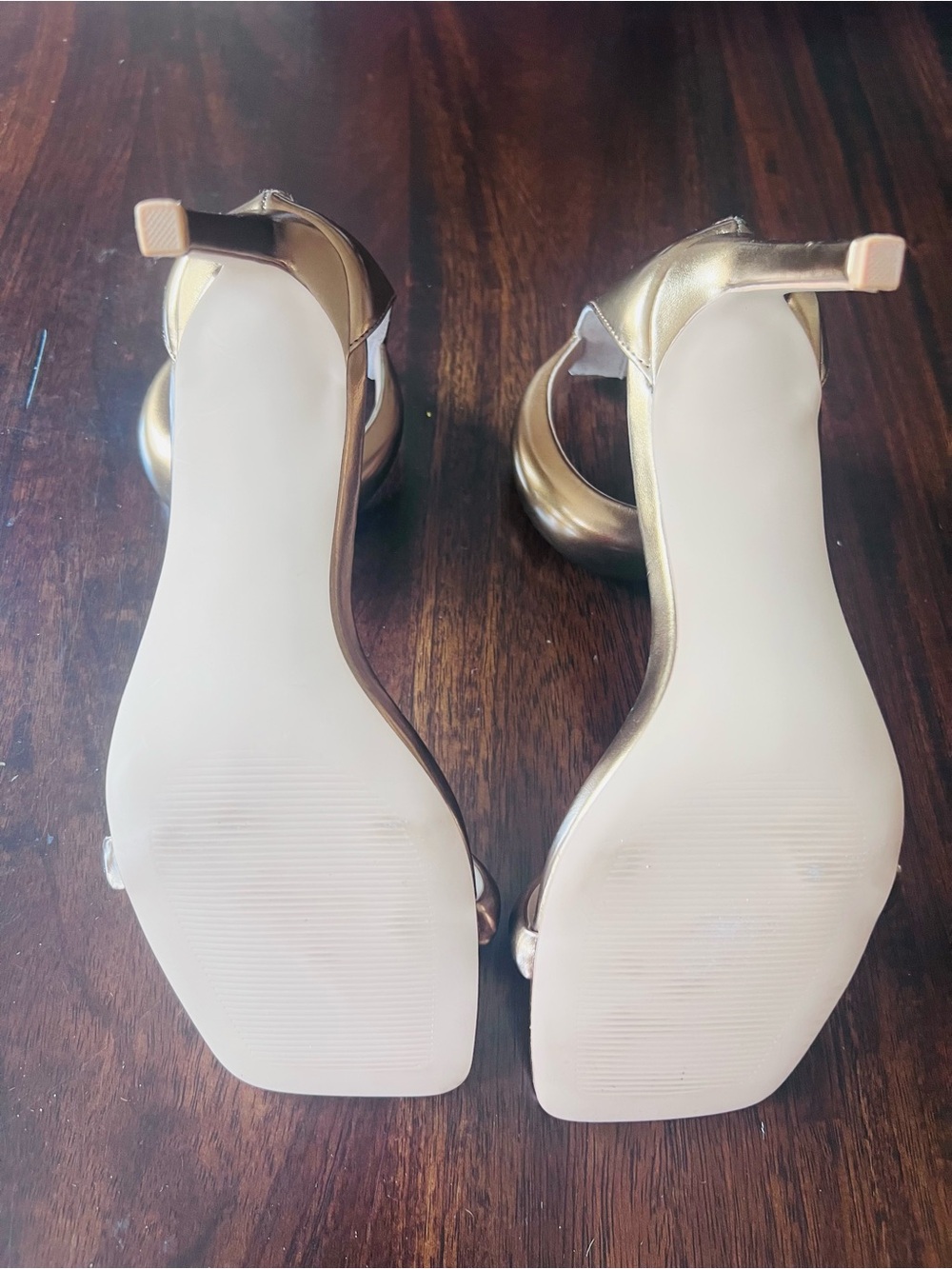 Steve Madden Metallic Gold Zip-Back Stiletto Sandals - Picture 5 of 6